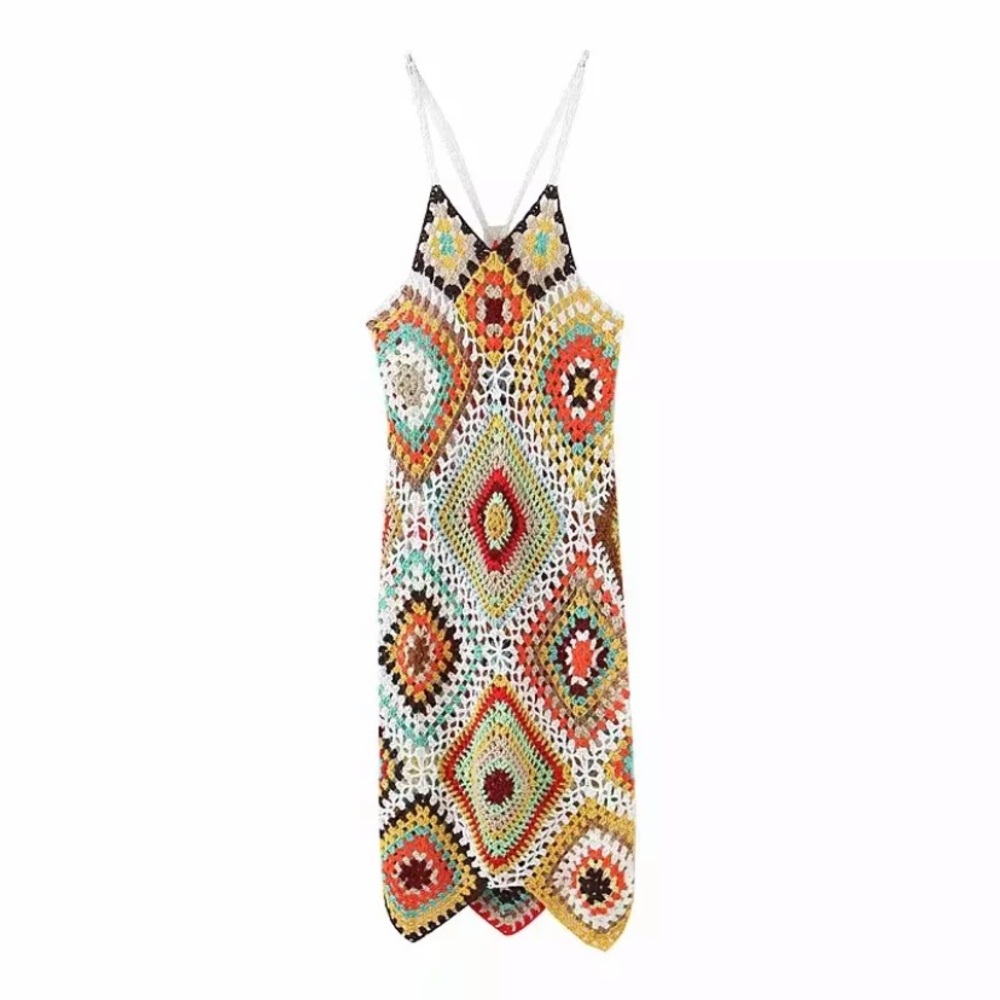 SOLD OUT Boho Handmade Multi Color Crochet Coverup Dress - Picture 5 of 13